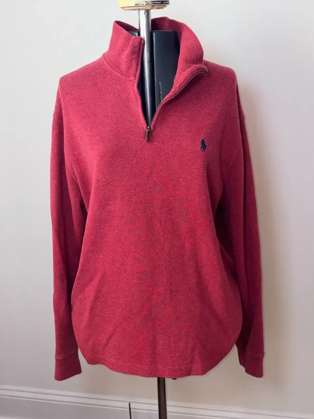 Polo Ralph Lauren Mens Red Heather 1/4 Quarter Zip Cotton Sweater Size L Pony